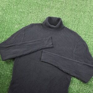 Gap Bundle Womens Ribbed Turtleneck Sweater Navy Blue + Beige Long Sleeve Size L